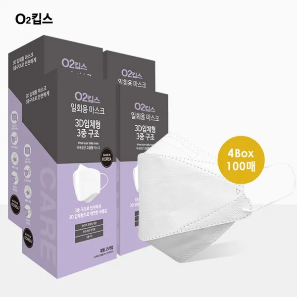o2킵스 2471-비말방지 3D입체 3중구조 마스크 100개입, 화이트, L