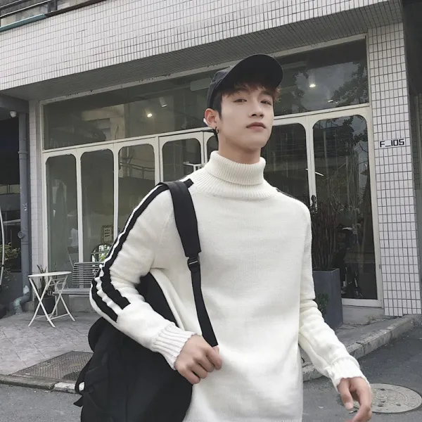 지비천사 가을겨울남성 라운드 반목 터틀넥 집업 니트스웨터 JE