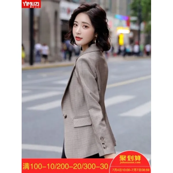 YAHOO 여름 체크 반팔 자켓 블레이져 캐주얼 정장 코트 여성 여상의 짧은