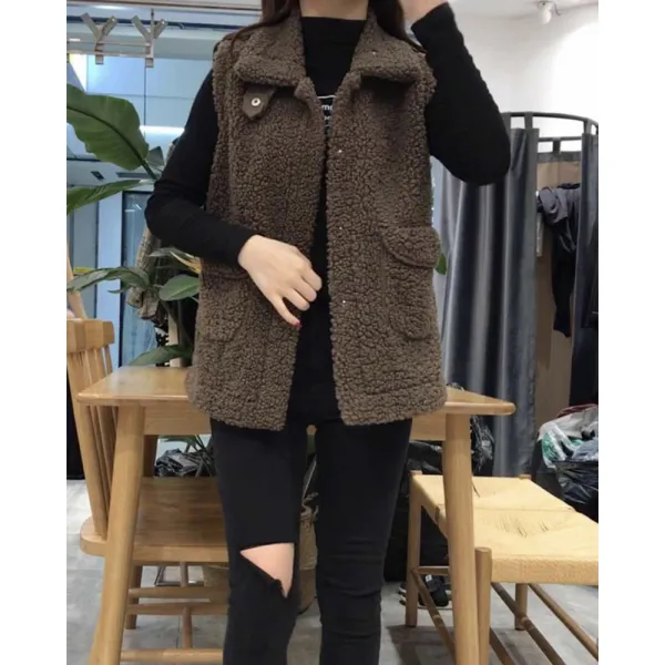 틱톡 창수 시 왕멍제 코스튬의상 겨울 가을 양목털 가죽털 일체 민소매 여성