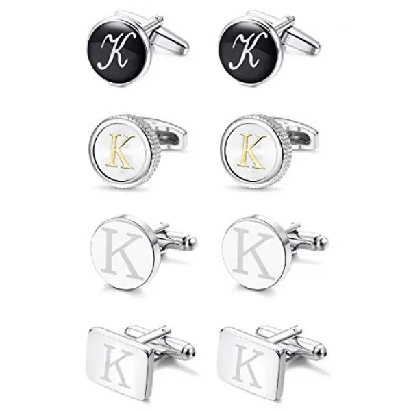 LOYALLOOK 4 쌍 남성 초기 편지 셔츠 커프스 단추 새겨진 셔츠 커프스 단추 알파벳 세트 패션 현혹 턱시도 커프스 단추 비즈니스 웨딩 아