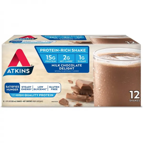 Atkins Gluten Free Protein Rich Shake 밀크 초콜릿 딜라이트 케토 프렌 들리 12 카운트 1