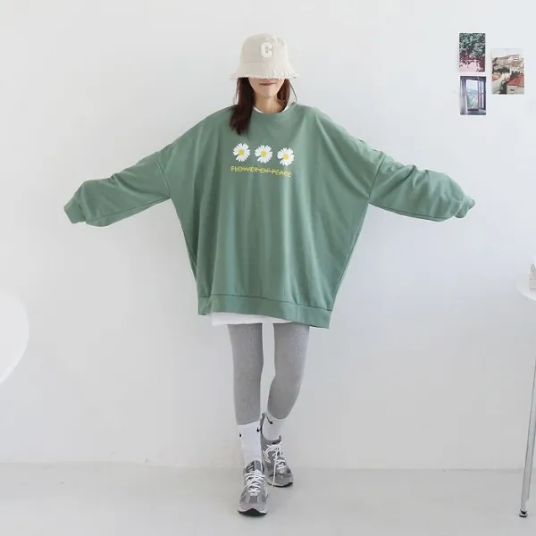 애플망고옷장 빅사이즈 오버핏 삼꽃 긴팔 롱박스티 무지 데일리 간절기 홈웨어