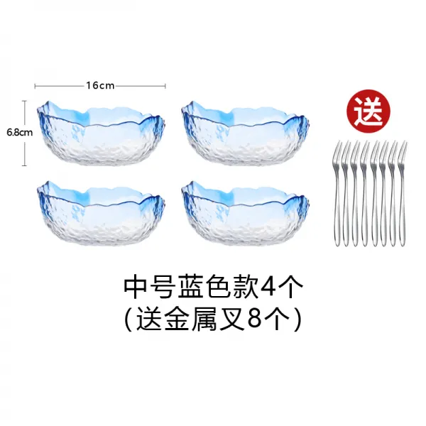 투명 유리샐러드볼 가정용 노르딕 독창적 금색과 개성을 묘사하다 디저트 그릇 아침공기, 블루 유리 볼 중간사이즈 4개  8포