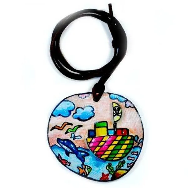 GDG8476 (만들기재료)나무배 목걸이 만들기 5개묶음 만들기수업/배만들기공예/만들기재료/어린이집만들기