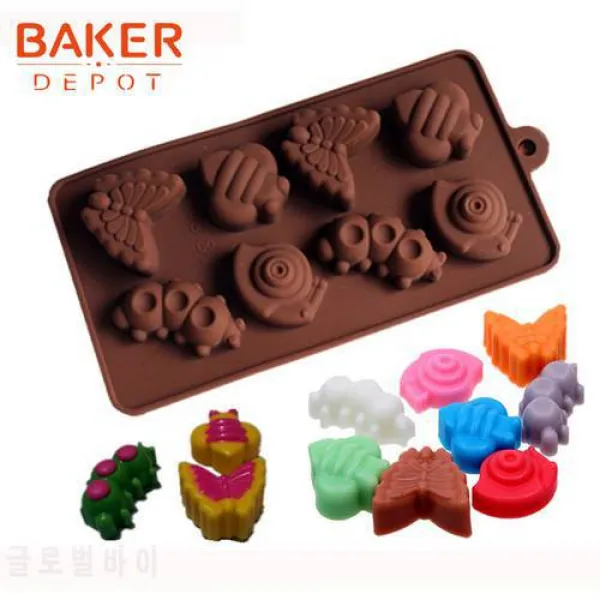 실리콘 케이크 bakeware 금형 곤충 8 달팽이 벌 나비 젤리 금형 DIY 초콜릿