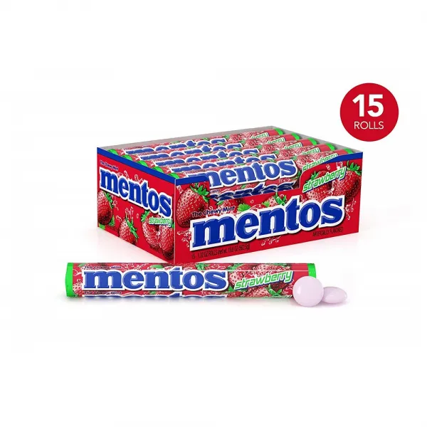 멘토스 스트로베리 츄위 민트 캔디롤 Mentos Chewy Mint Candy Roll Strawberry 1.32oz 15팩