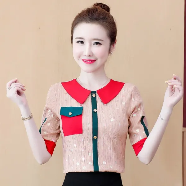 블라우스 여 신춘 하의 미디 소매 상의 디자인 소중류 스트라이프 셔츠