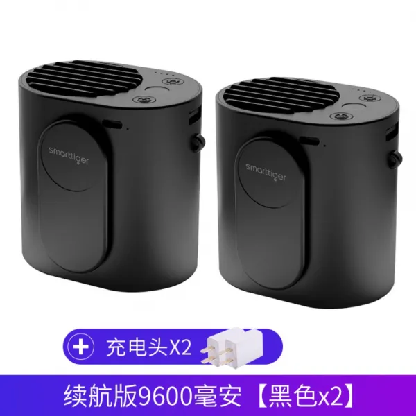 휴대용 선풍기 허리 손목 등 여름 더위 강력 쿨링, 항속판 9600mAh(블랙+충전헤드 X2대)