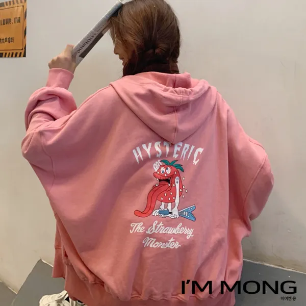 아이엠몽 여성 후드집업 상콤한 컬러 레터링 프린팅 포인트 후드티 BB222440JS레즐
