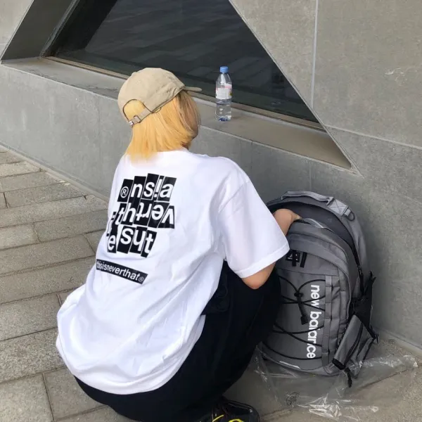 RE유THISISNETTHAT취미 네모난덩어리 커플 캐쥬얼 와이드 루즈핏 면INS 반팔 여성