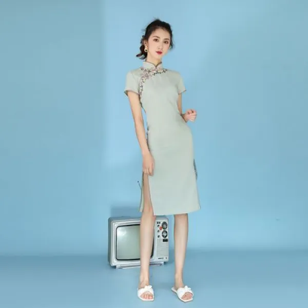 [해외] 어 드레스 VESTIDO QIPAO 현 스타일 선 CHEONGSAM 드레스 신부 들러리 우아한 어린 소매 매일
