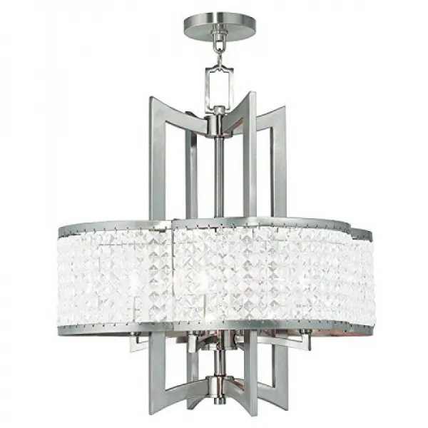 Livex Lighting 50575-91 캐주얼 과도기 4-Light Brushed Nickel Chandelier, 단일옵션