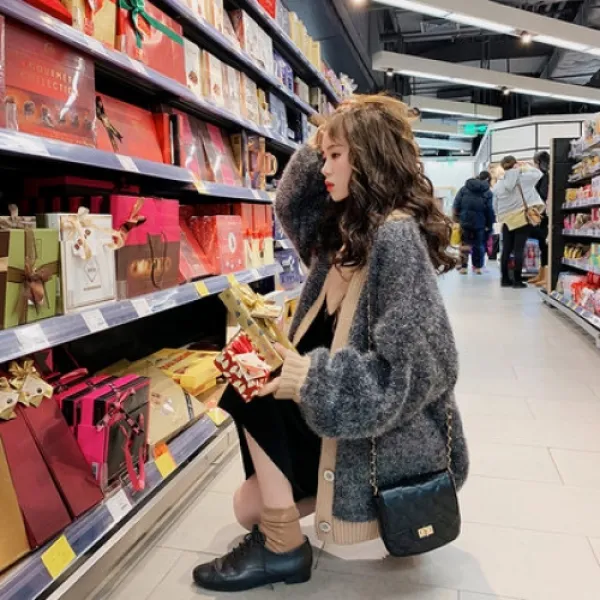 Opening2 여성 오버핏 롱 가디건 2019 봄 니트 여 쇼트가 선선한 니트 코트 빈티지 박시한 On 000005723