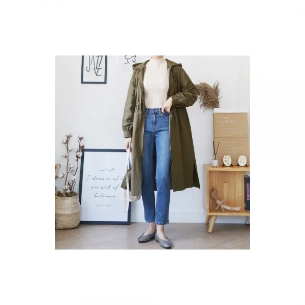 여성 데일리 심플 베이직 겨울 후드 롱 점퍼 자켓 허리스트링