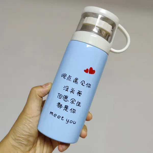 텀블러 보온컵 여성휴대 귀여운 참신한 커플용품 물컵 대용량 스테인레스 학생 심플 차컵 남성, T04-투명뚜껑 350ml블루 연착