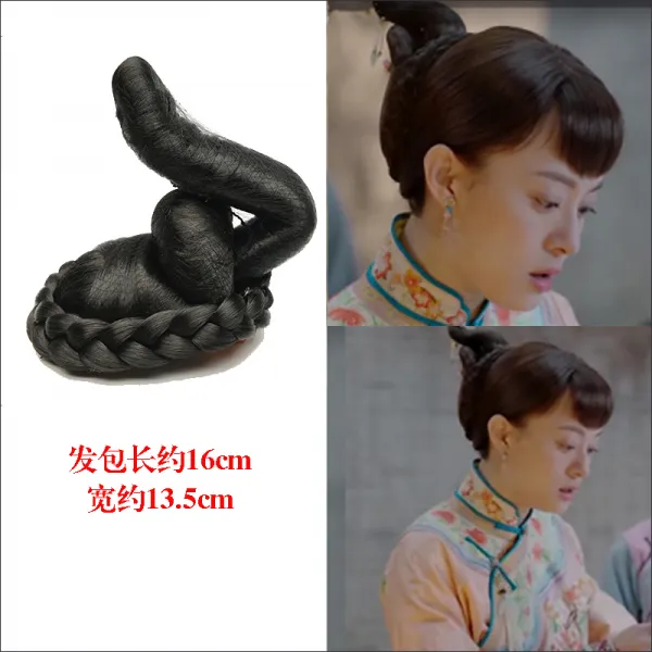 지니상점 고대복장 몽둥이질을 함 변발 클래식 중국식 신부 앞머리 뒤 구 접시머리 알프스프라자축하화환 포 가발, 1, 저우잉 상투 타입 2