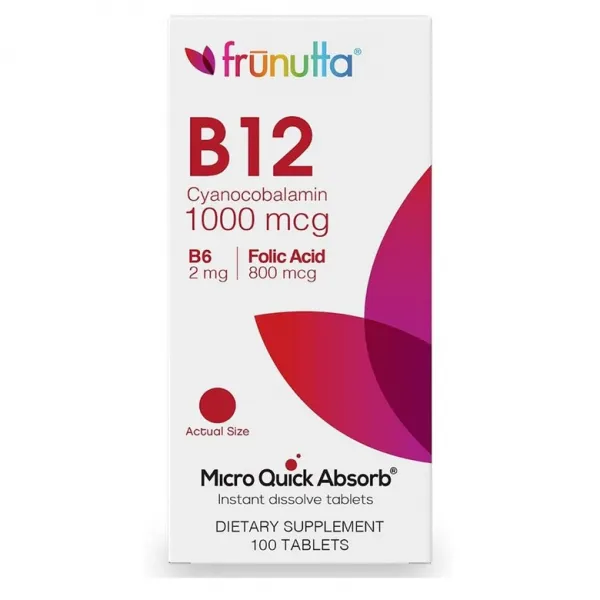 Frunutta 먹기편한 비타민B12 시아노코발라민 엽산 + B6 100정 악성빈혈 브레인포그, 1mg, 1개
