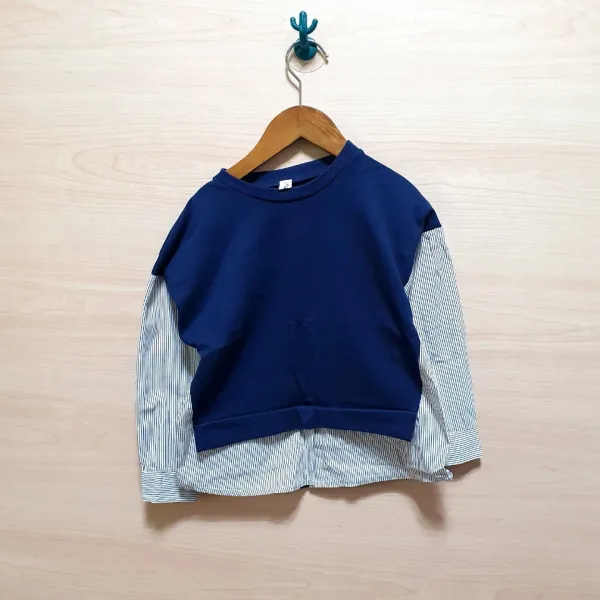 따봉땡몰 [당일출고]스트라이프 레이어드맨투맨 아동긴팔티땡처리초특가세일