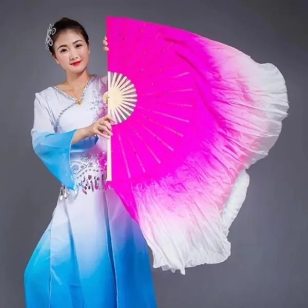 메밀 꽃 춤 부채 춤 추다 참 실 양면 교주 판소리 공연 하 다 큰 부채 그 라 데 이 션 퍼 포 먼 스 부채 빨간색 더하기 흰색 거꾸로 염색 하 다 36 센티미터 부채 뼈 가 45 센티