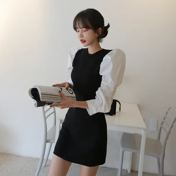 떳다그녀 베러 퍼프 니트 미니 원피스