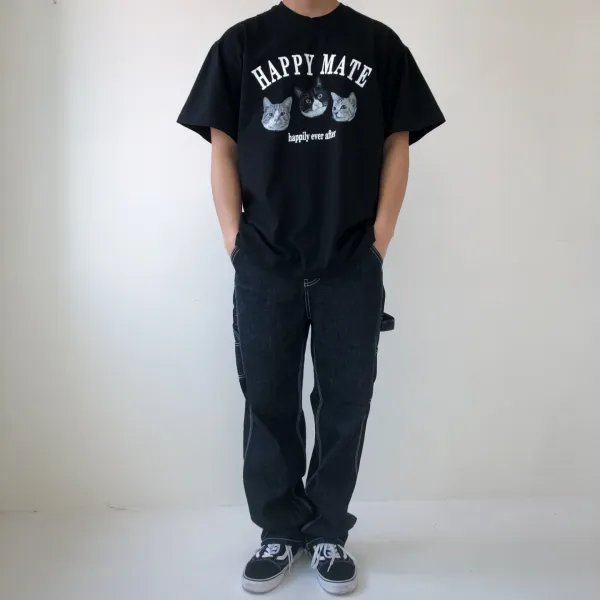제이미스 / 해피캣 오버핏 남자반팔 박스 티셔츠 여름반팔 데일리룩