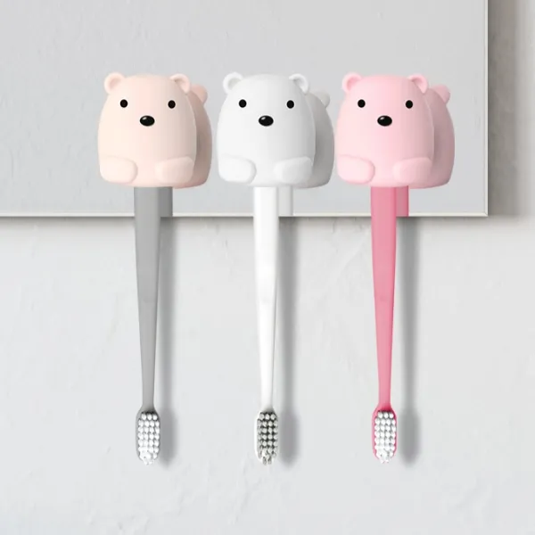 모두달라 거꾸로 실리콘 곰 칫솔꽂이, 핑크+블루+베이지 세트, 3p