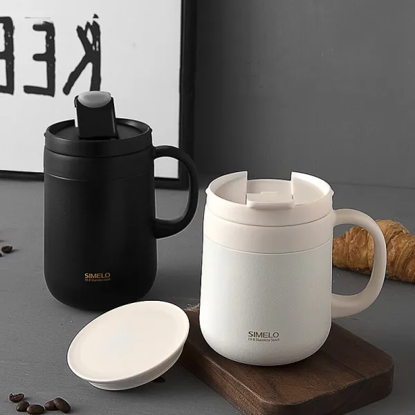 SIMELO(시미악) 보온컵 304 스테인리스 물잔 남자 커플 사무실 보온커피 컵 마르크컵 460ml(블랙)