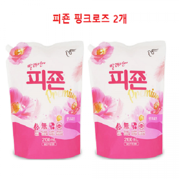 [몽둥이네마트] 피죤 섬유유연제 핑크로즈향 2100ml 리필형 파우치 피존 세탁 세제 향기로운 대용량, 2개