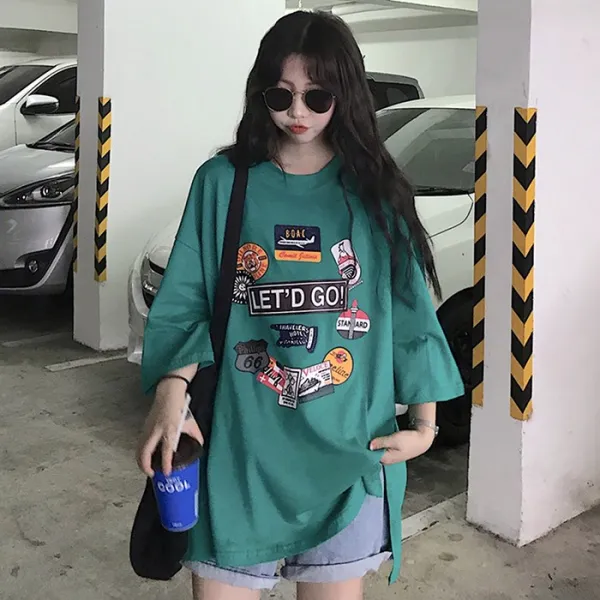 블랙바바 여성 프린트 빅 사이즈 티셔츠a19052772