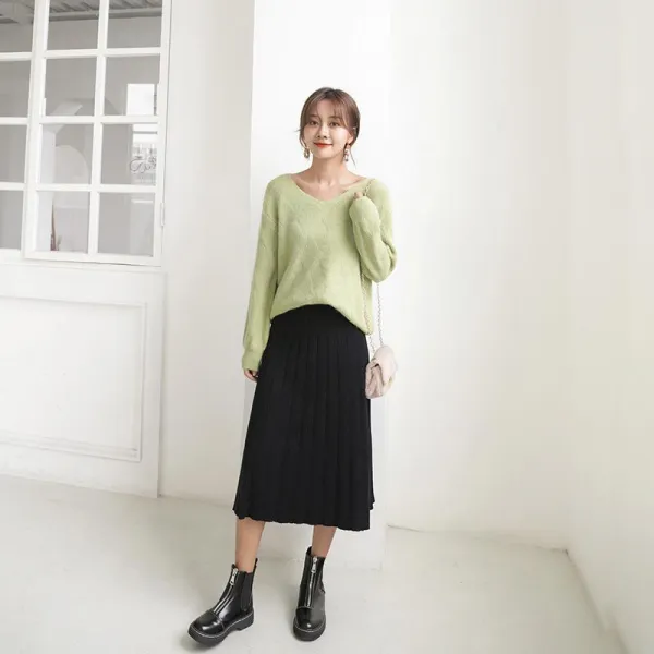 happy 루즈핏 브이넥 무지심플 여자니트 가을겨울 얇은 패션