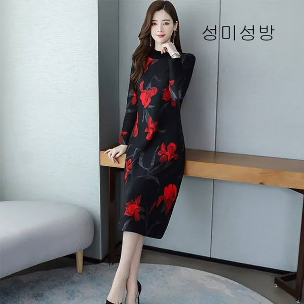 성미성방 빅 사이즈 롱 원피스 추동 올가을 양기 긴팔 스커트 셔츠 원피스x02
