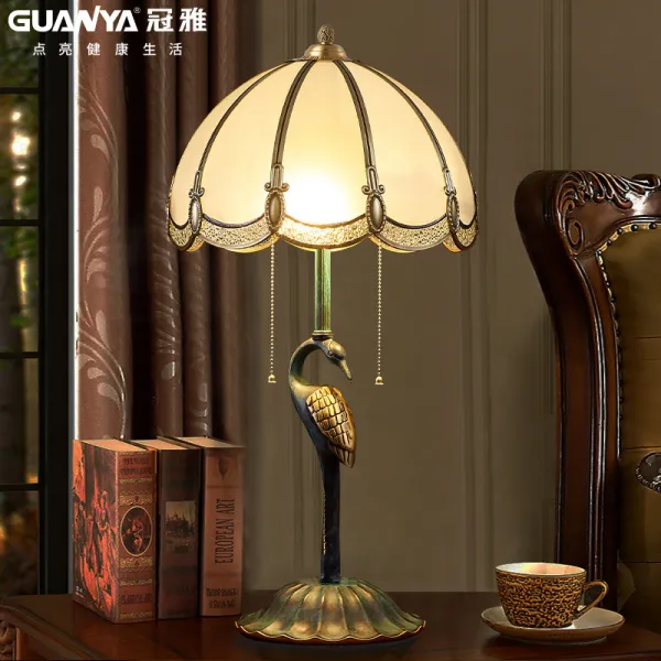 엔틱 스탠드 High-end retro copper American bedroom bedside table lamp fairy crane luxury villa living room pick-up coppe-644344296919, (5x2) 와트 3 블록 밝기당겨 와이어 스위치