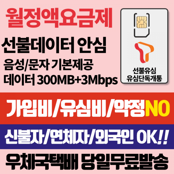 SK 선불유심 선불데이터안심 유심비 가입비무료 신용연체자개통가능 우체국택배, 데이터안심, SK선불유심