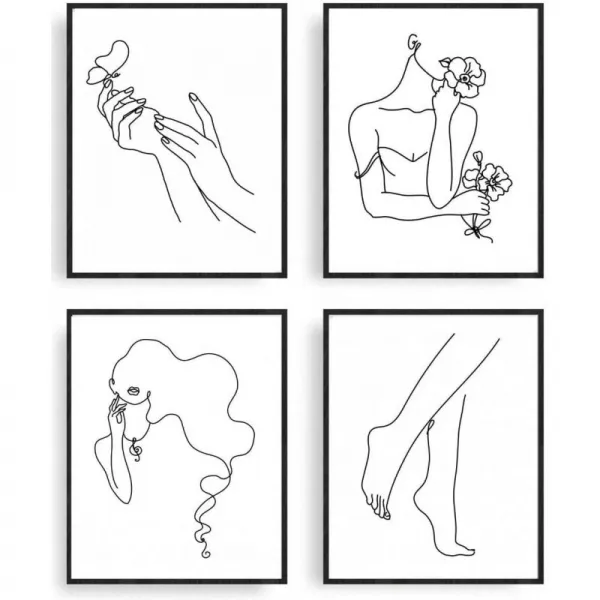 미니멀리스트 라인 아트 – Unframed – 흑백 추상벽 프린트 – 미니멀리즘 벽면 장식 포스터 미학적 여성 단일옵션