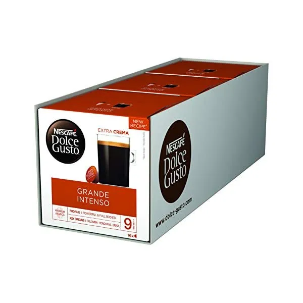 NESCAFÉ Dolce Gusto Grande Intenso 48 커피 캡슐 (동아프리카 및 남미산 아라비카 원두, 헤이즐넛 브라운 크레마, 아로마 밀봉 캡슐) 3팩 (3 x, 단일상품