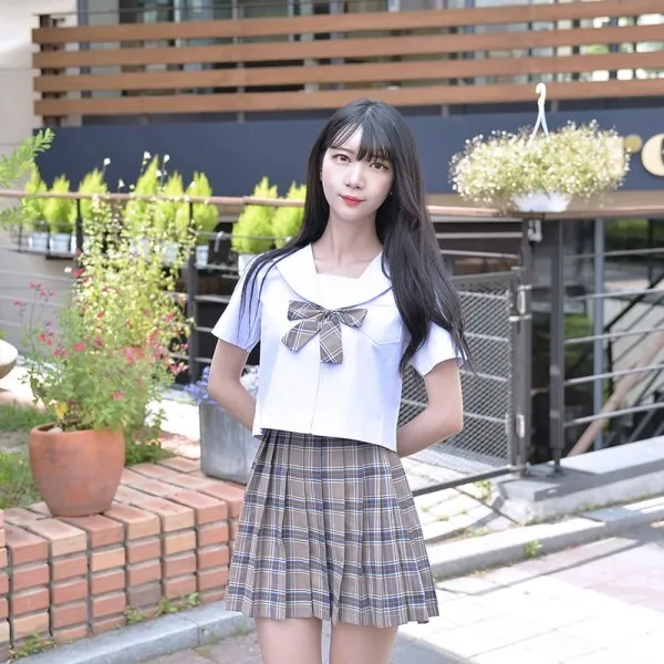 교복몰 티라미수 마카롱 체크 일본여고생 세라복 세트 (반팔)