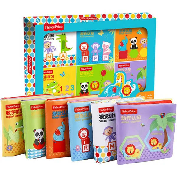 눈 (fisher price) 베 이 비 북 세트 6 권 베 이 비 북 조기 교육 계몽 학습 장난감 0 - 2 세 (디지털 동물 모양 색상 시각 동작) f0812