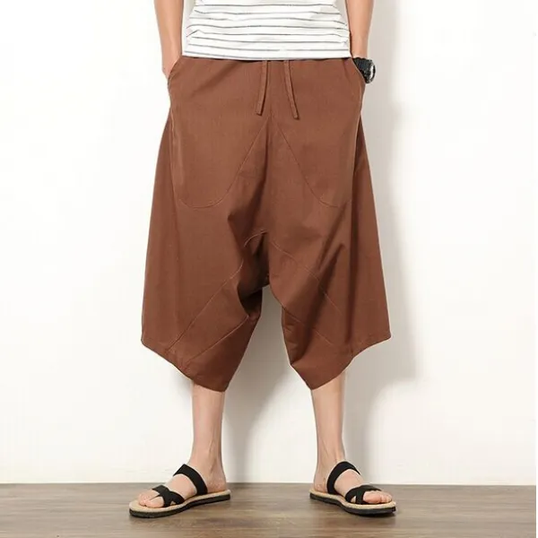 LILY 패션스트릿 린넨 와이드 배기팬츠 여름 남성 멋장이패션, 브라운