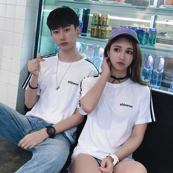 ZoneSHOP 남녀공용 커플 반팔 티 셔츠 라운드 면 빅사이즈XB 586036277398