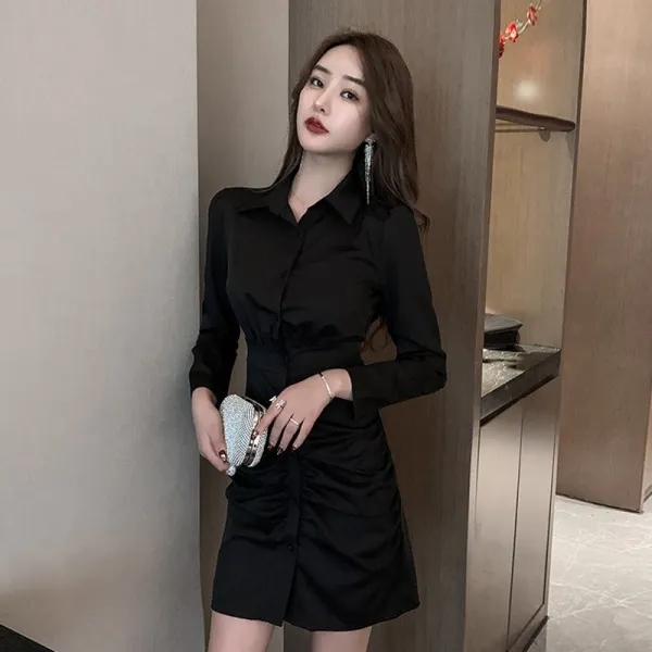 나오자 홀복스커트 슬림 프렌치시크 셔츠 여성 초 가을 긴팔 감각 보이핏 볼륨 나이트클럽 룩 섹시 힙랩