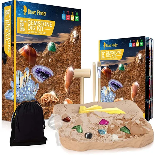 CAPKIT Mega Gem Dig Kit STEM 교육용 DIY 장난감 과학 키트 15개 독특한 실제 젬스톤 바위 채굴 독특한 선물 남자 앰프 걸스 키드 장난감에 고고학 최고의 선물, 상세페이지 참조