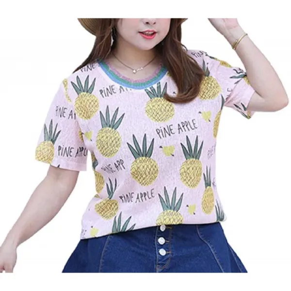 (미즈미스) Ms.Miss 여성 플러스 사이즈 큰 사이즈 3XL 상응 BIGsize T 셔츠 파인 파인애플 PineApple 반
