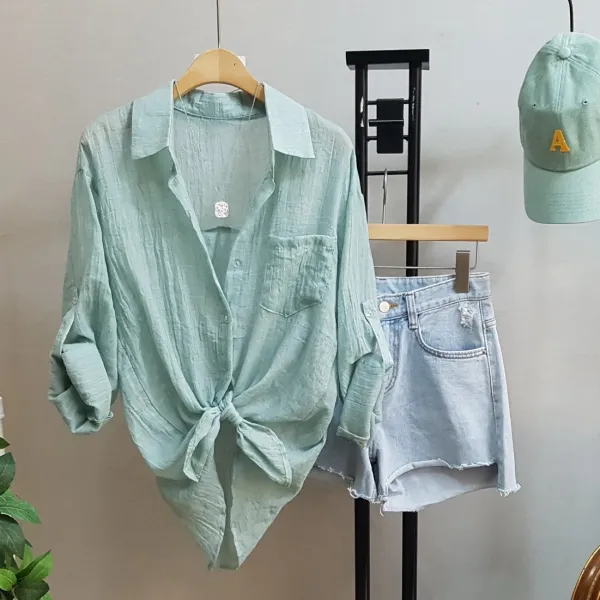 상상그이상 여성용 데일리 무지 파스텔 거즈 셔츠 남방 린넨 롤업셔츠 루즈핏남방 데일리룩 시원한여름남방