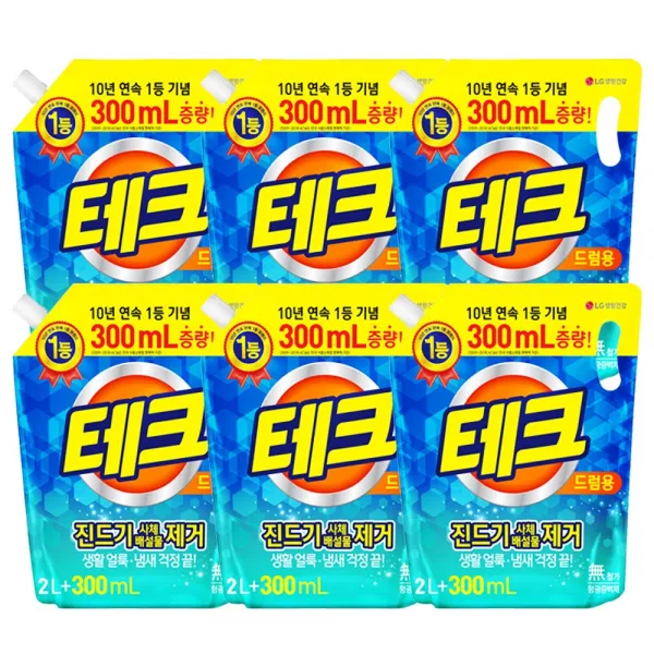 테크 진드기제거 2l+300ml 증량 드럼용리필 액상세제 6개 2300ml