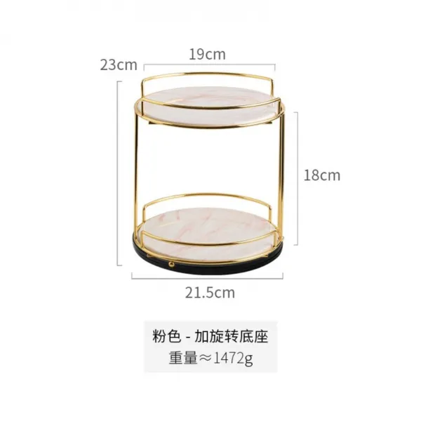 럭셔리 대리석 미니 선반 랙 세라믹 플레이트 테이블 애프터눈티 2단 화장품 트레이, .개, 핑크접시이중선반에회전받침대