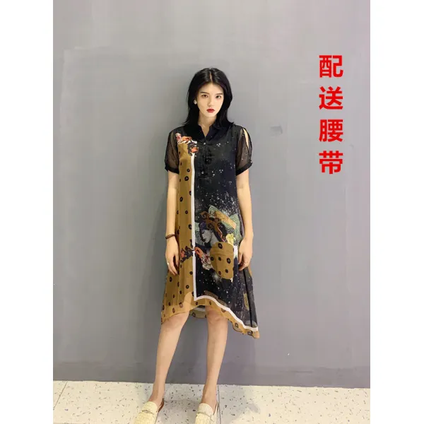 벨트원피스 현물 2020여름신상 프린팅 불규칙 치마꼬리 짧은소매 원피스 XG204006B198