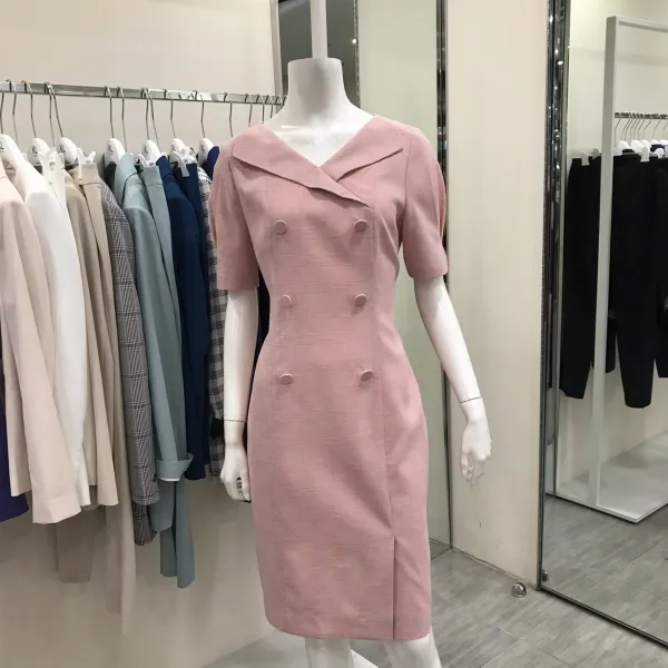 케이엘 KL 중앙로 마혼방 시원한여름소재 편한착용감 오렌지체크원피스