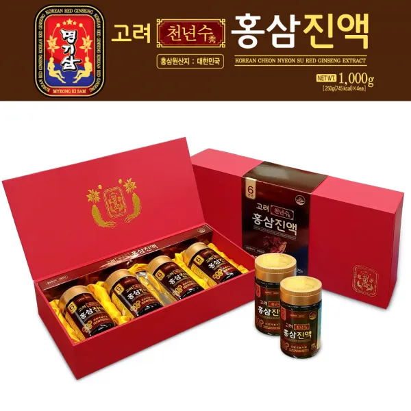 명기삼 진한고려홍삼 고려천년수홍삼진액250gx4병 6년근홍삼녹용농축액 쇼핑백증정, 1개