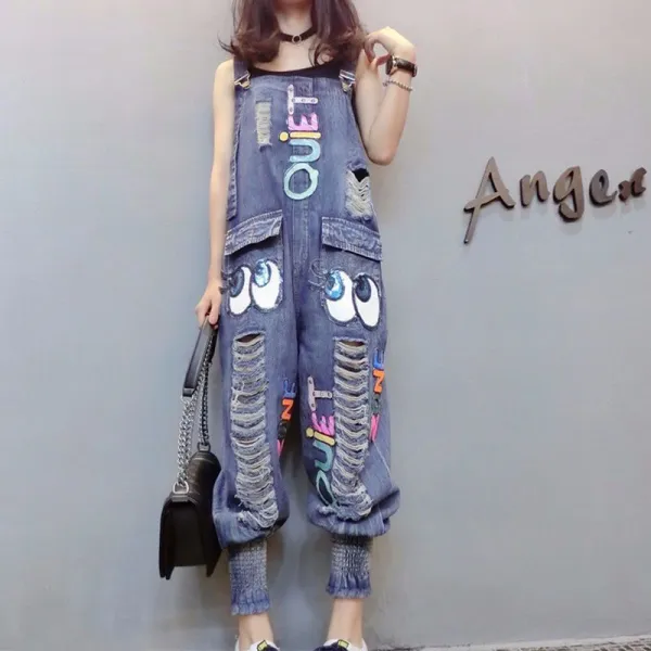 Anyou 여자 데님 멜빵바지 여성점프수트 청바지 점프수트